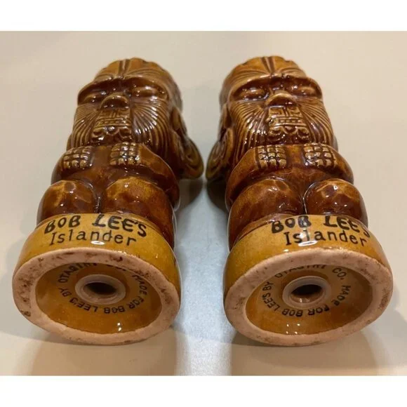 Vintage Bob Lees Islander Tiki Salt & Pepper Shaker Set Ceramic Brown Polynesian - Picture 8 of 11